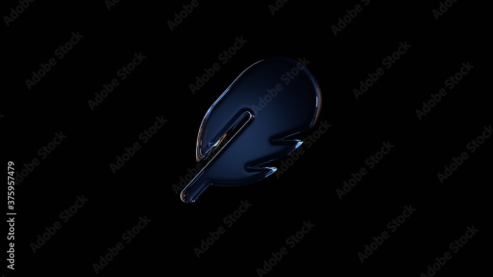 Poster 3d rendering glass symbol of feather isolated on black with reflection