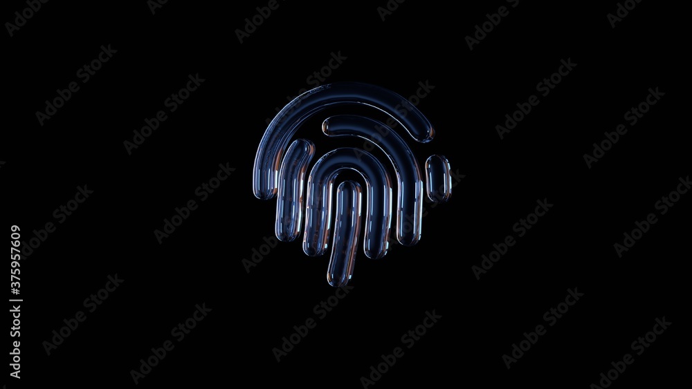 Poster 3d rendering glass symbol of fingerprint isolated on black with reflection