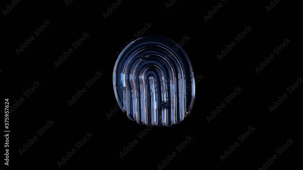 Poster 3d rendering glass symbol of fingerprint09 isolated on black with reflection