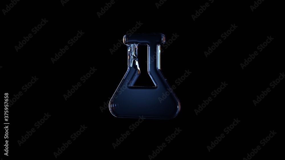 Poster 3d rendering glass symbol of flask isolated on black with reflection