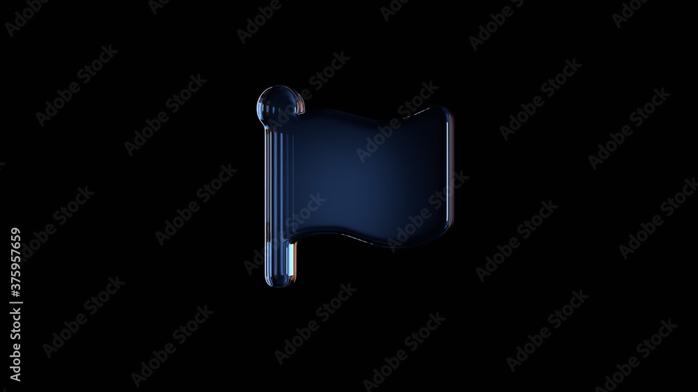 Poster 3d rendering glass symbol of flag isolated on black with reflection