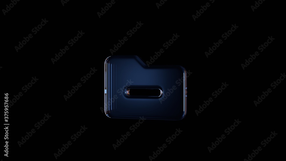 Poster 3d rendering glass symbol of folder minus isolated on black with reflection