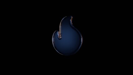 3d rendering glass symbol of fire isolated on black with reflection