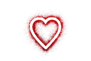 Red heart on red glitter isolated on white background

