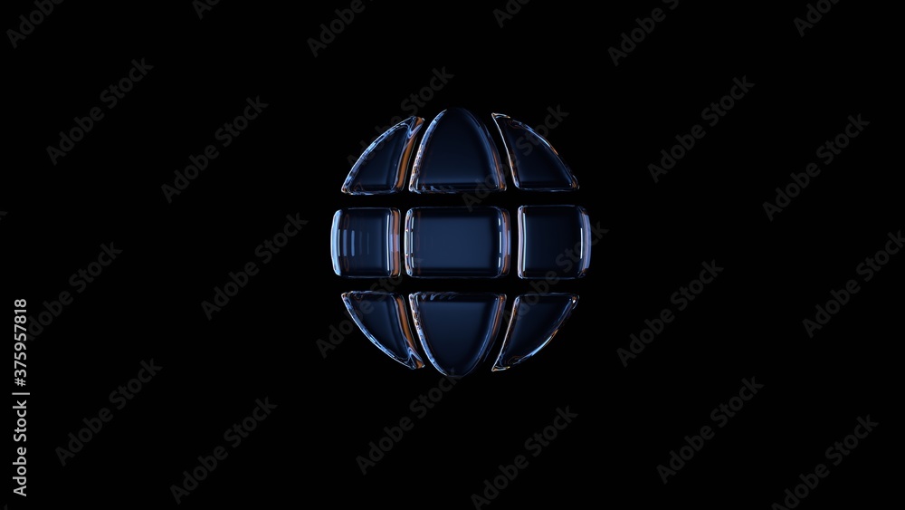 Poster 3d rendering glass symbol of globe isolated on black with reflection