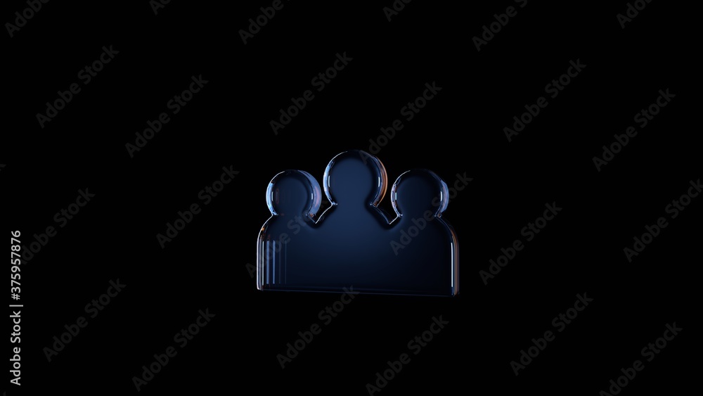 Poster 3d rendering glass symbol of group isolated on black with reflection