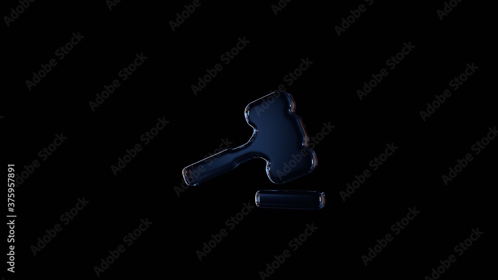 Poster 3d rendering glass symbol of hammer isolated on black with reflection