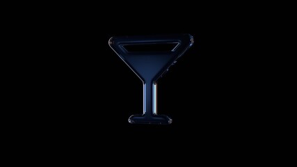 3d rendering glass symbol of glass martini  isolated on black with reflection