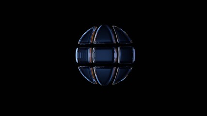 3d rendering glass symbol of globe isolated on black with reflection