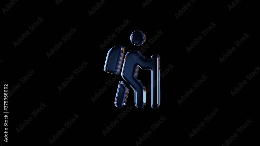 Poster 3d rendering glass symbol of hiking isolated on black with reflection