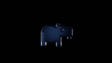 3d rendering glass symbol of hippo isolated on black with reflection