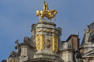 Fototapeta na wymiar details of the guildhall house house of Arbre d'Or in Brussels, Belgium