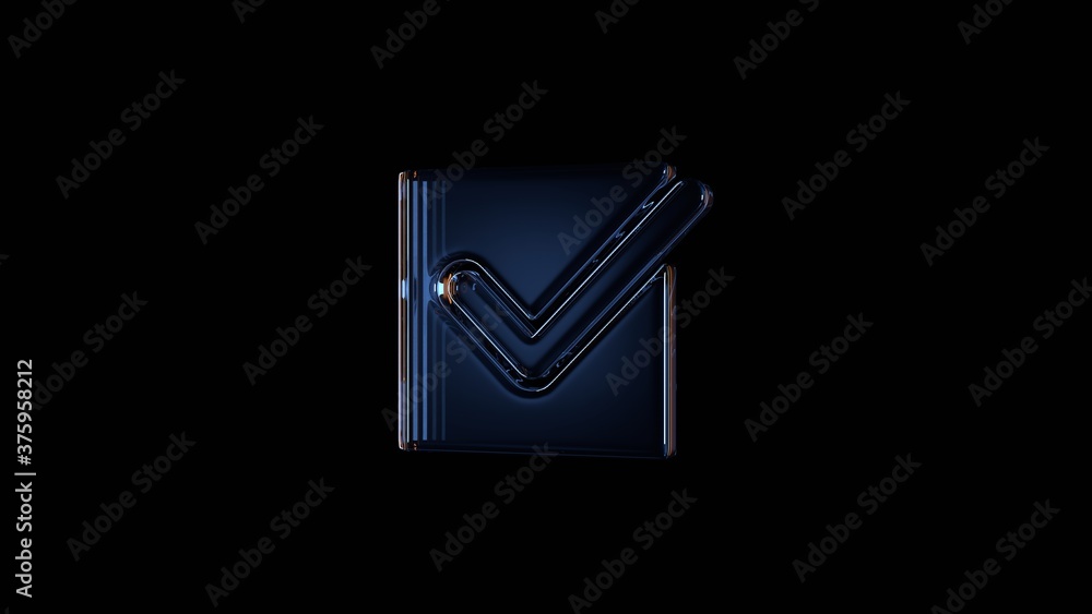 Poster 3d rendering glass symbol of checked isolated on black with reflection