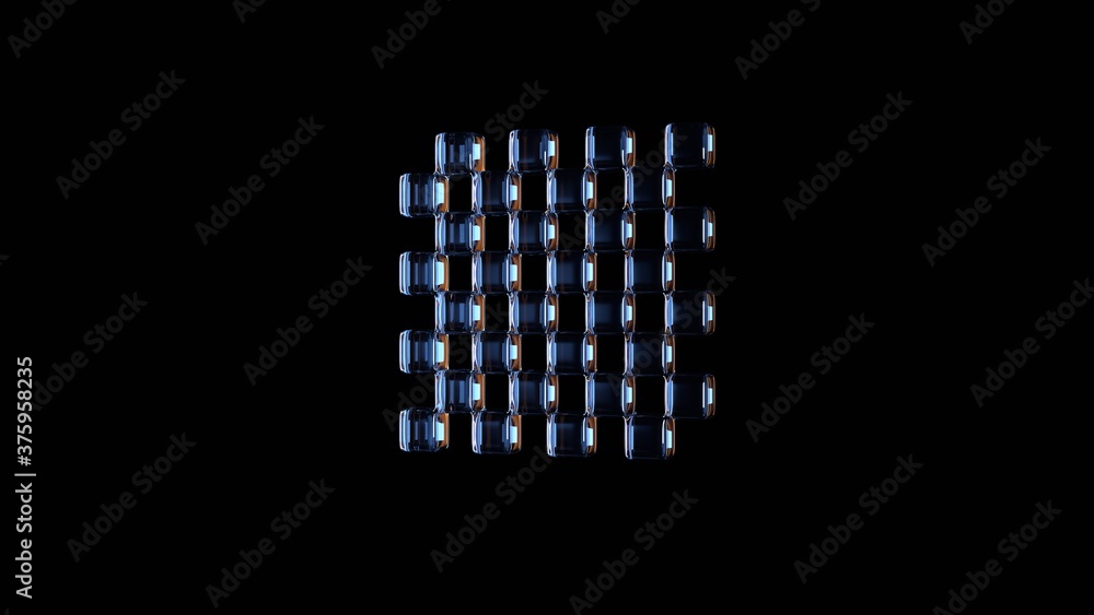 Poster 3d rendering glass symbol of chess board isolated on black with reflection