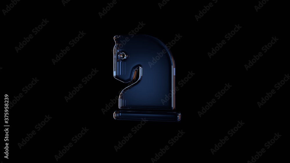 Poster 3d rendering glass symbol of chess knight isolated on black with reflection