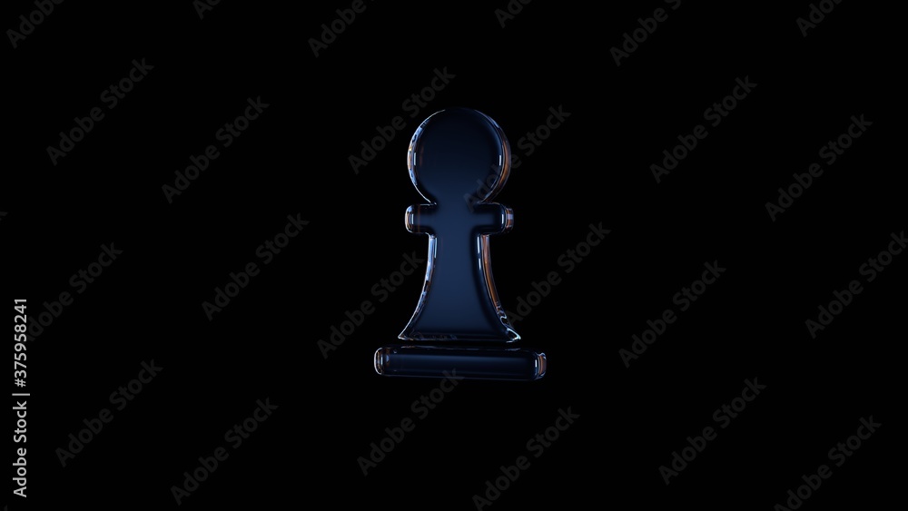 Poster 3d rendering glass symbol of chess pawn isolated on black with reflection