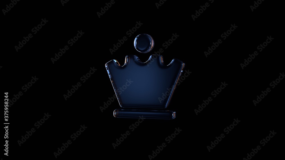 Poster 3d rendering glass symbol of chess queen isolated on black with reflection