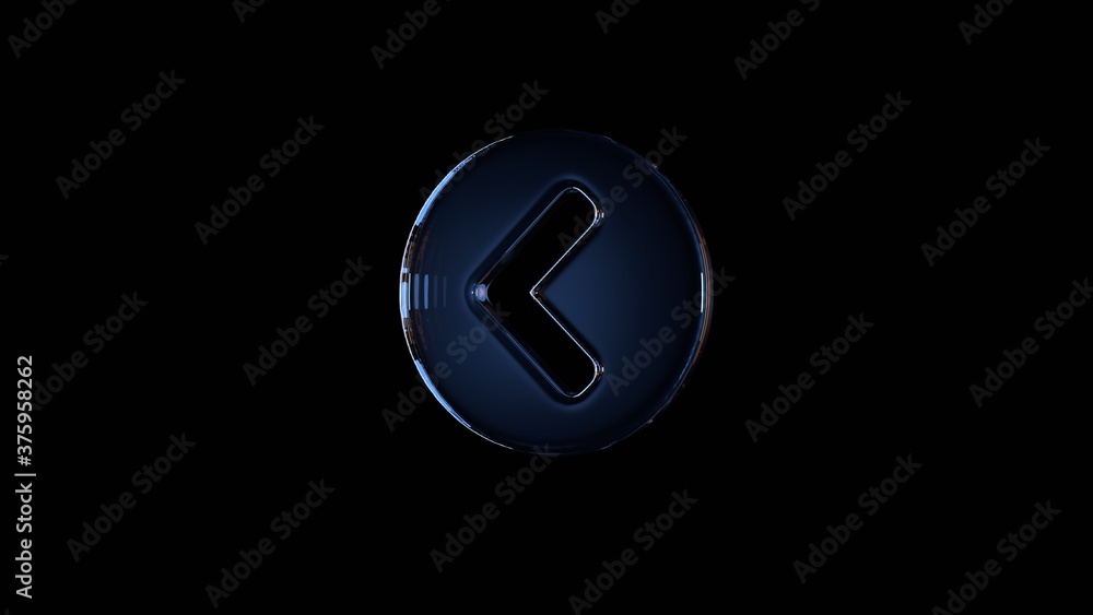 Poster 3d rendering glass symbol of chevron circle left isolated on black with reflection