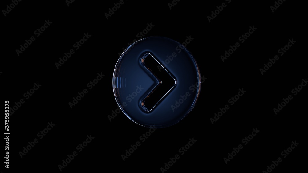Poster 3d rendering glass symbol of chevron circle right isolated on black with reflection