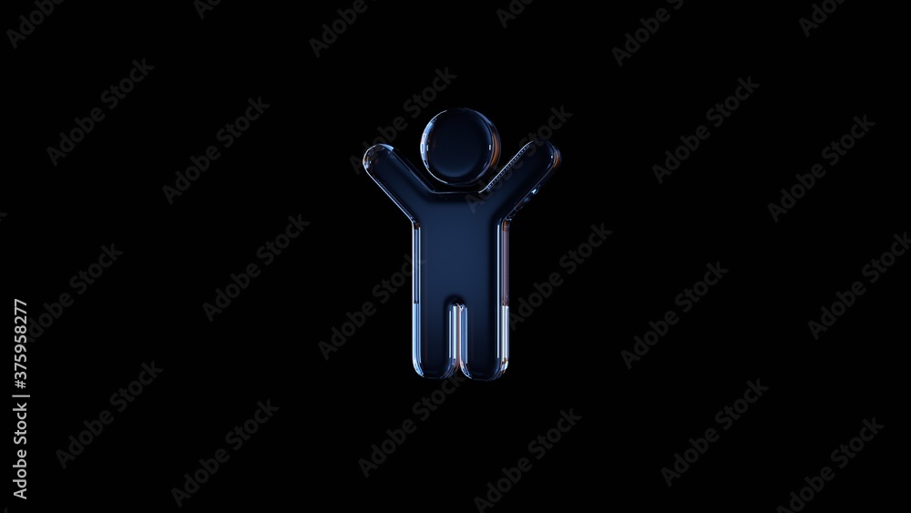 Poster 3d rendering glass symbol of child isolated on black with reflection