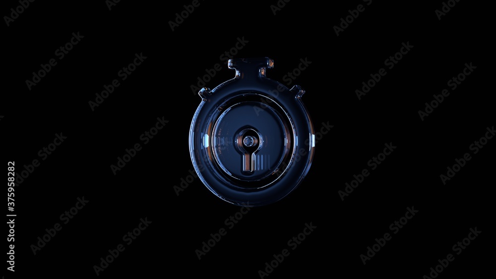 Poster 3d rendering glass symbol of chronometer isolated on black with reflection
