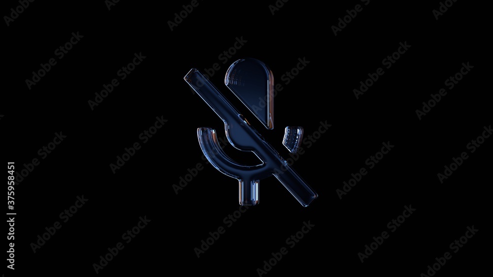 Poster 3d rendering glass symbol of interface isolated on black with reflection