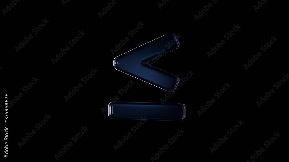 Aufkleber 3d rendering glass symbol of less than equal isolated on black with reflection