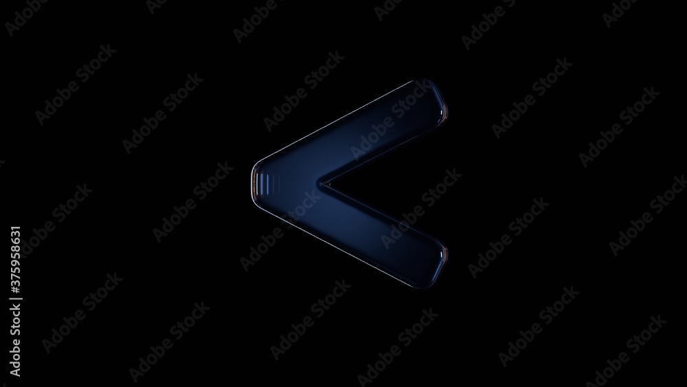 Poster 3d rendering glass symbol of less than isolated on black with reflection