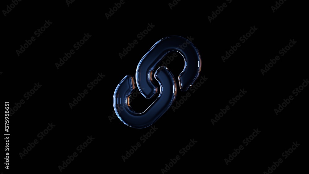 Poster 3d rendering glass symbol of link isolated on black with reflection