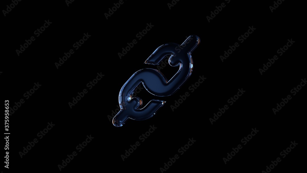 Poster 3d rendering glass symbol of link isolated on black with reflection