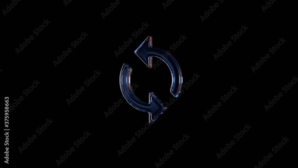Poster 3d rendering glass symbol of load isolated on black with reflection