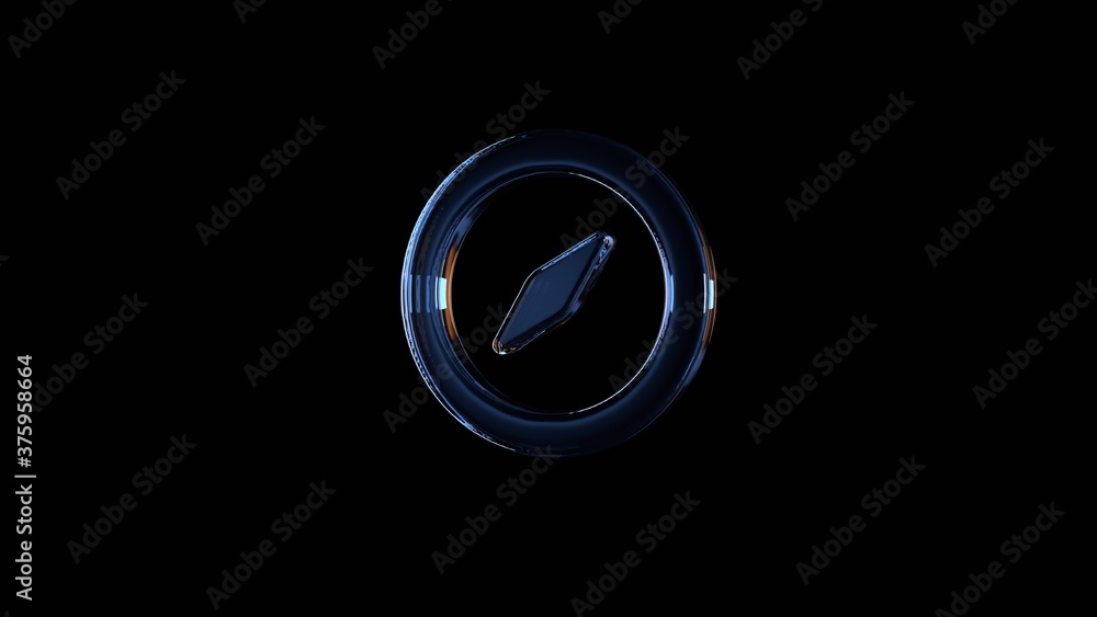 Poster 3d rendering glass symbol of location isolated on black with reflection