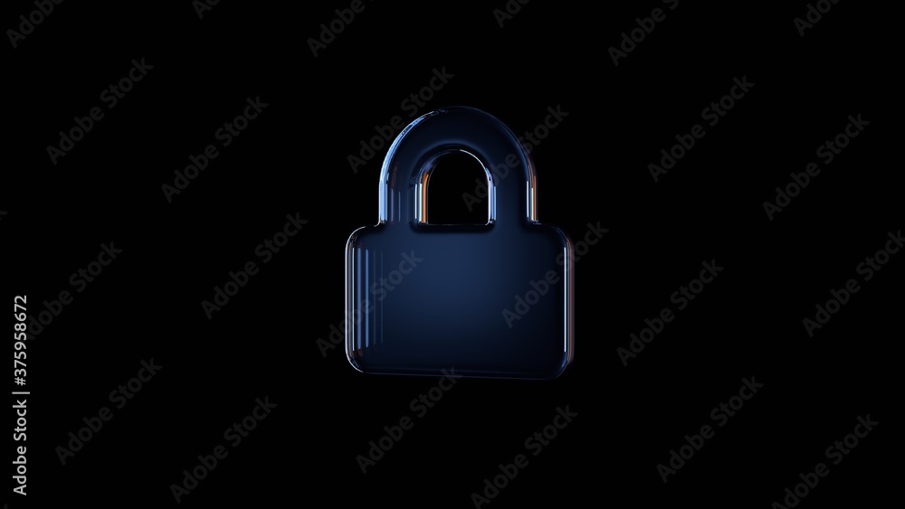 Poster 3d rendering glass symbol of lock isolated on black with reflection