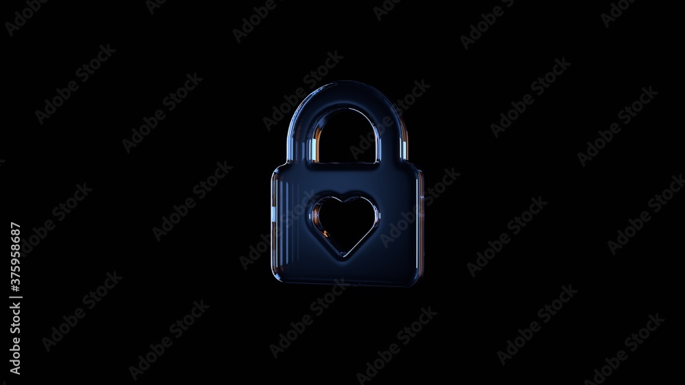 Poster 3d rendering glass symbol of lock isolated on black with reflection