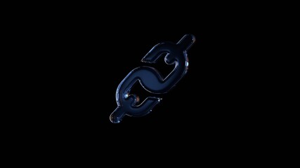 3d rendering glass symbol of link  isolated on black with reflection