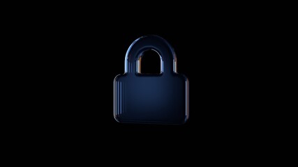 3d rendering glass symbol of lock isolated on black with reflection