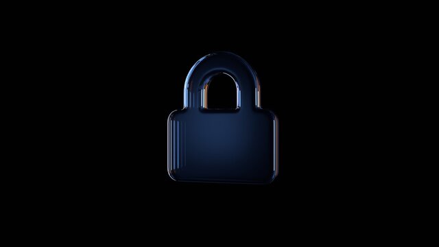 3d rendering glass symbol of lock isolated on black with reflection