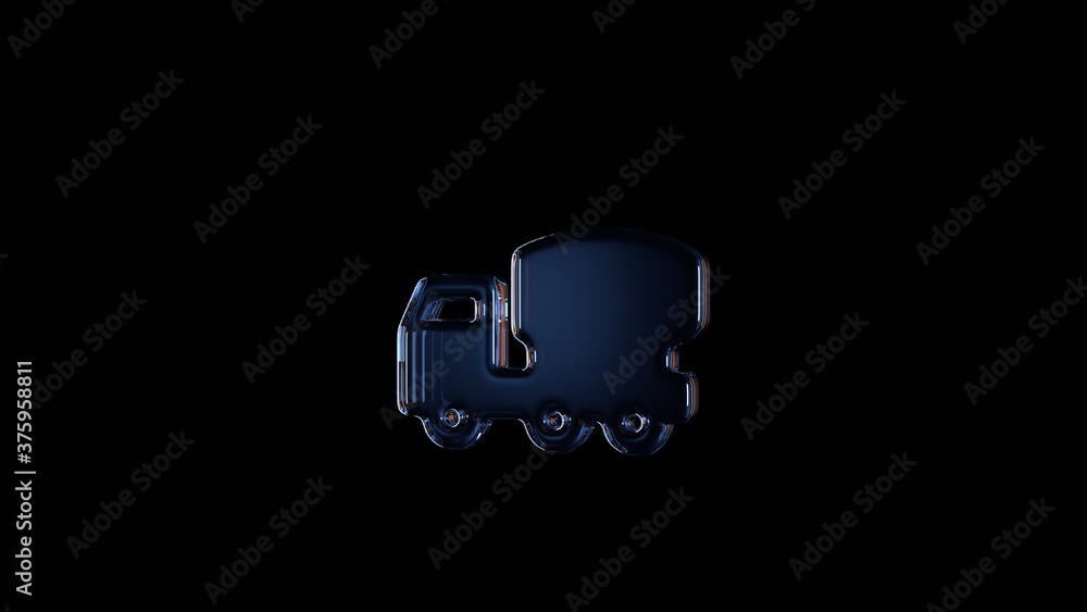 Poster 3d rendering glass symbol of mixer isolated on black with reflection