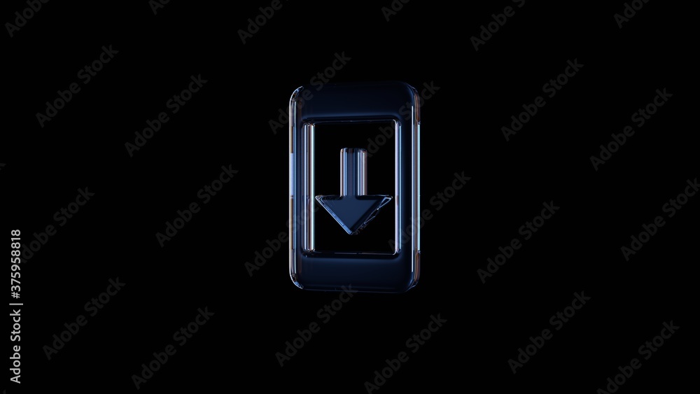 Poster 3d rendering glass symbol of mobile phone isolated on black with reflection