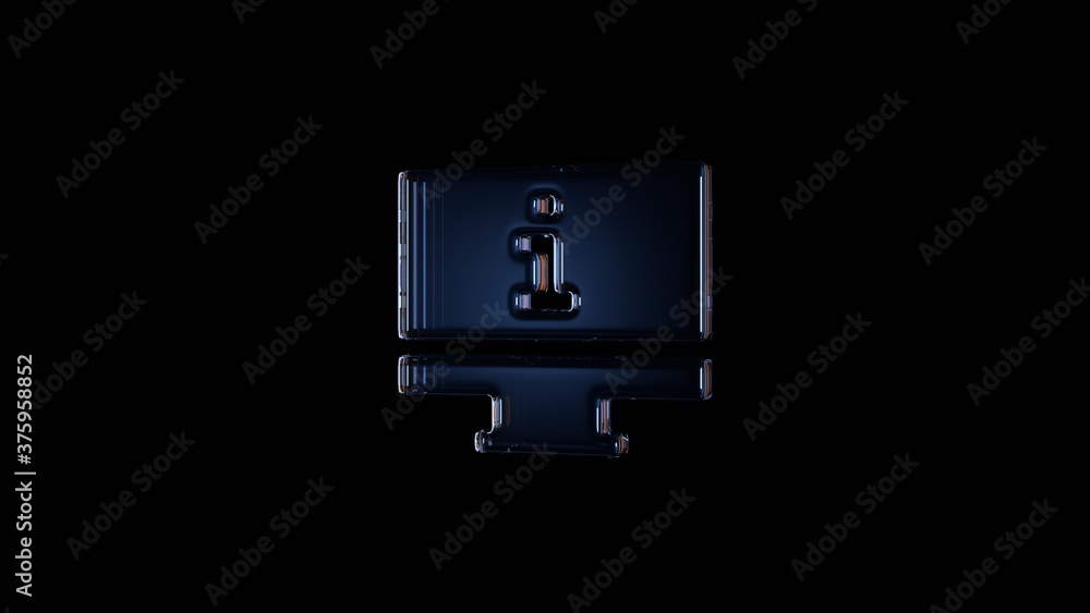 Poster 3d rendering glass symbol of monitor isolated on black with reflection