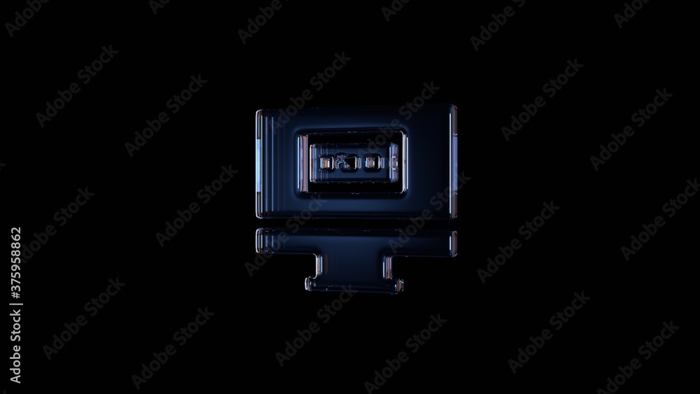 Poster 3d rendering glass symbol of monitor isolated on black with reflection