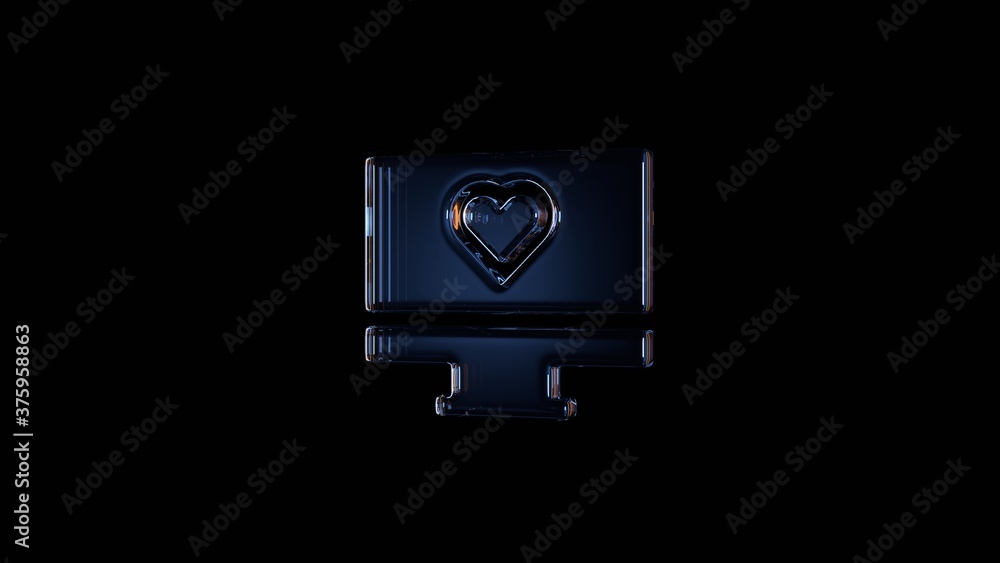 Poster 3d rendering glass symbol of monitor isolated on black with reflection