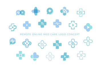 Telemedicine icons set, medical cross sign collection, creative logo concept for remote medicine, web medical consultation symbols, isolated vector illustration.