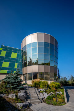 Calgary, Alberta - September 4, 2020: Exterior of buildings on the Mount Royal University Campus in Calgary. 