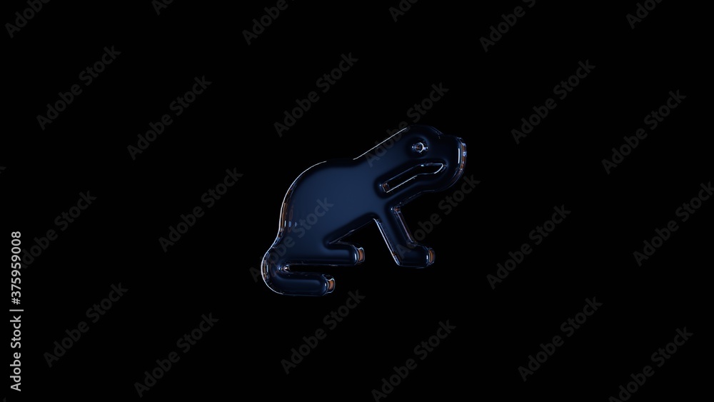 Poster 3d rendering glass symbol of otter isolated on black with reflection