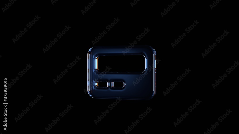 Poster 3d rendering glass symbol of pager isolated on black with reflection