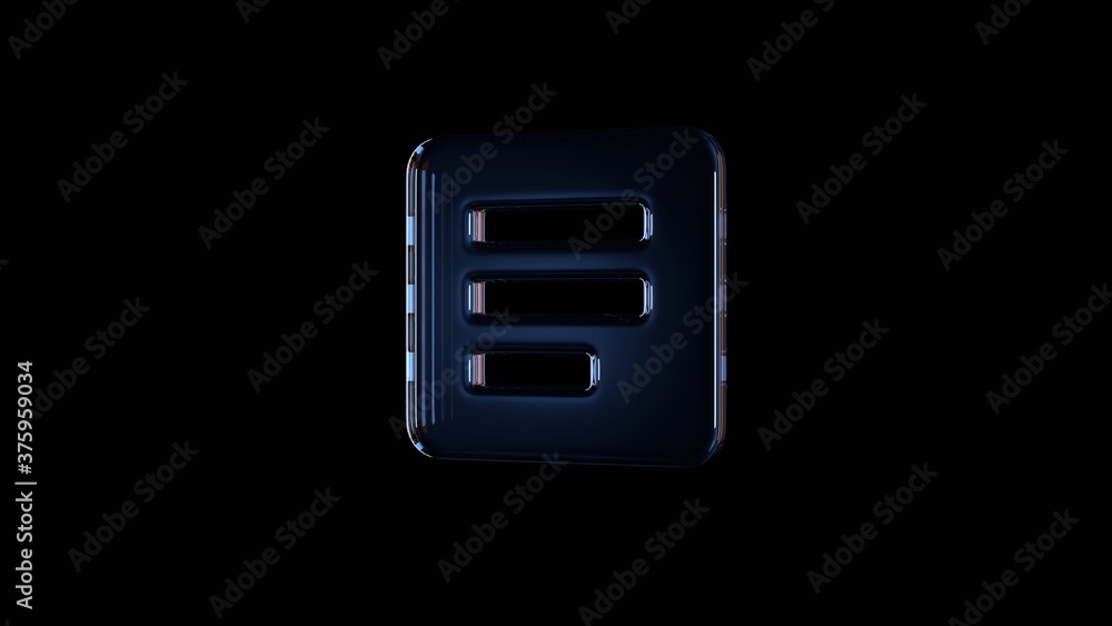 Poster 3d rendering glass symbol of paper isolated on black with reflection