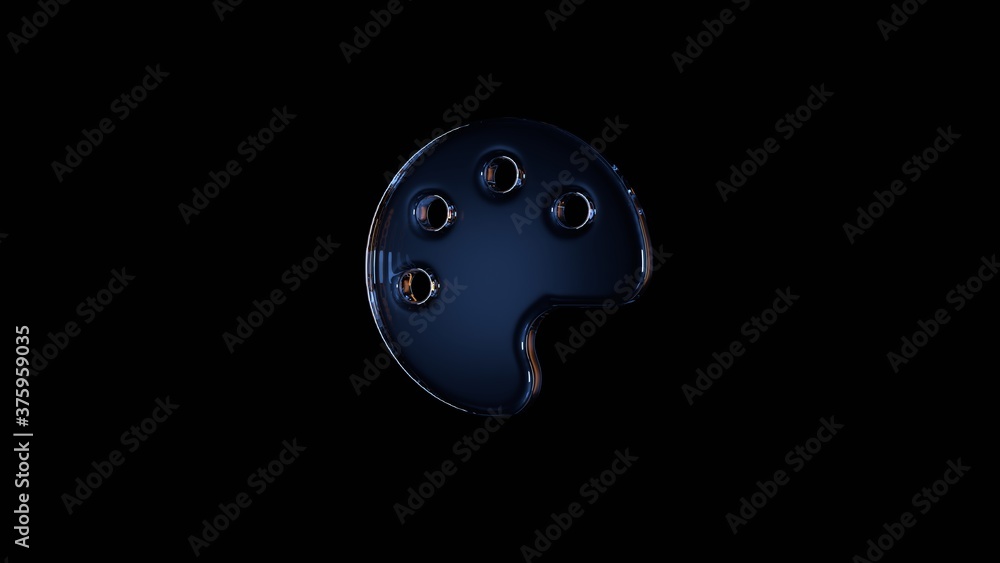 Poster 3d rendering glass symbol of palette isolated on black with reflection