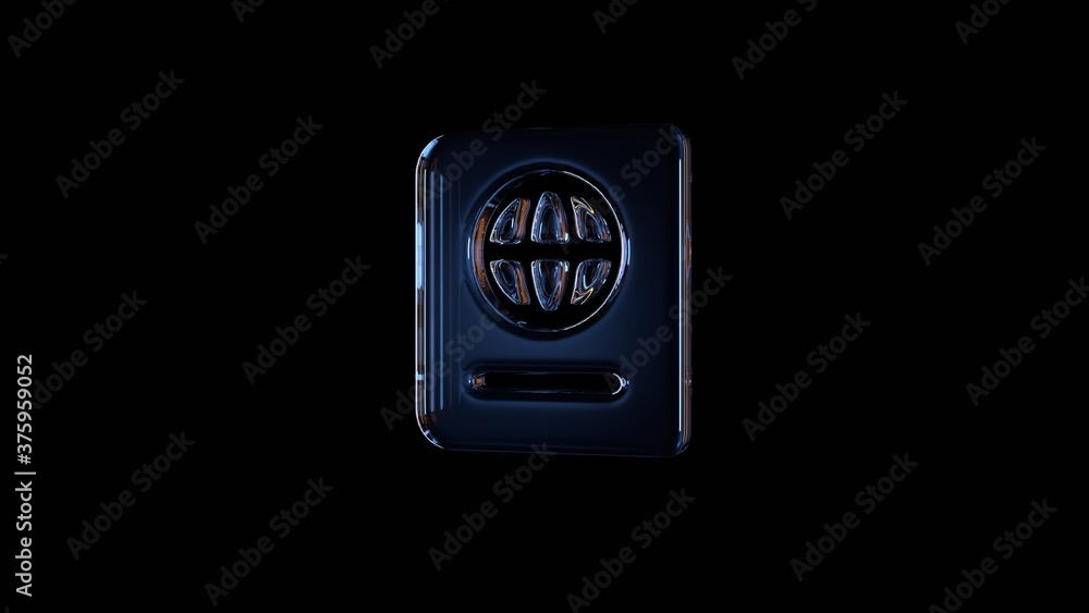 Poster 3d rendering glass symbol of passport isolated on black with reflection