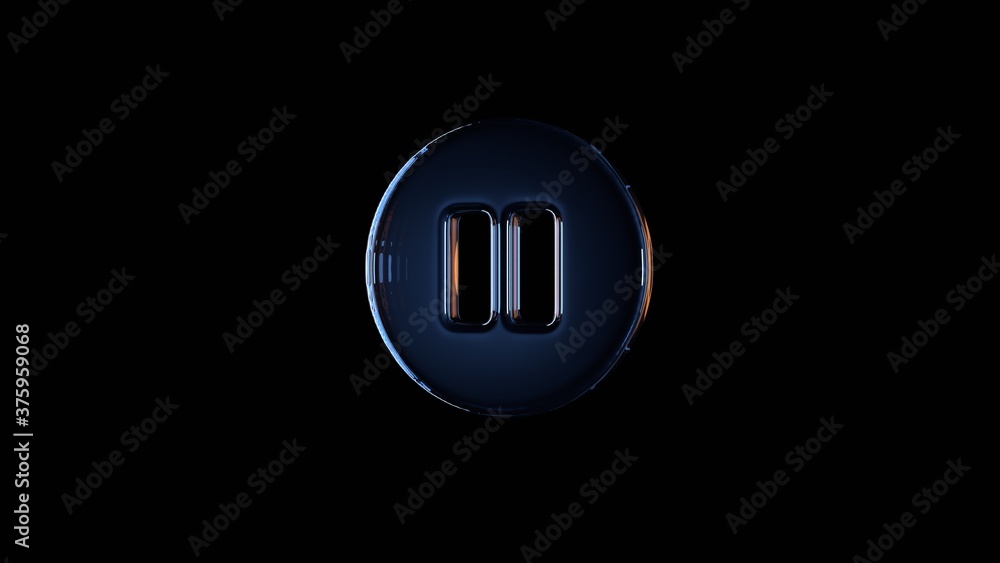 Aufkleber 3d rendering glass symbol of pause circle isolated on black with reflection